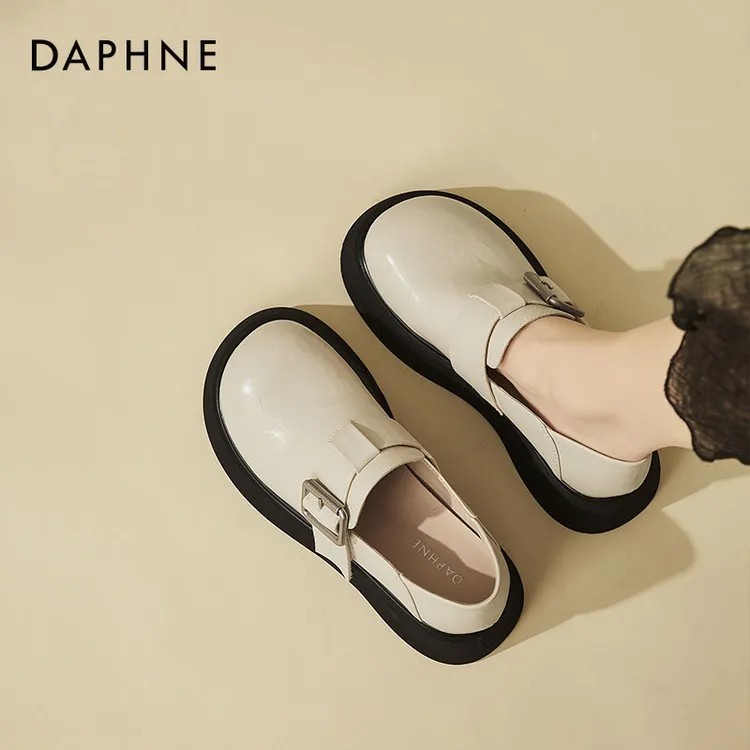 达芙妮厚底乐福女鞋2025新款春秋系带粗跟单鞋黑色英伦风小皮鞋子