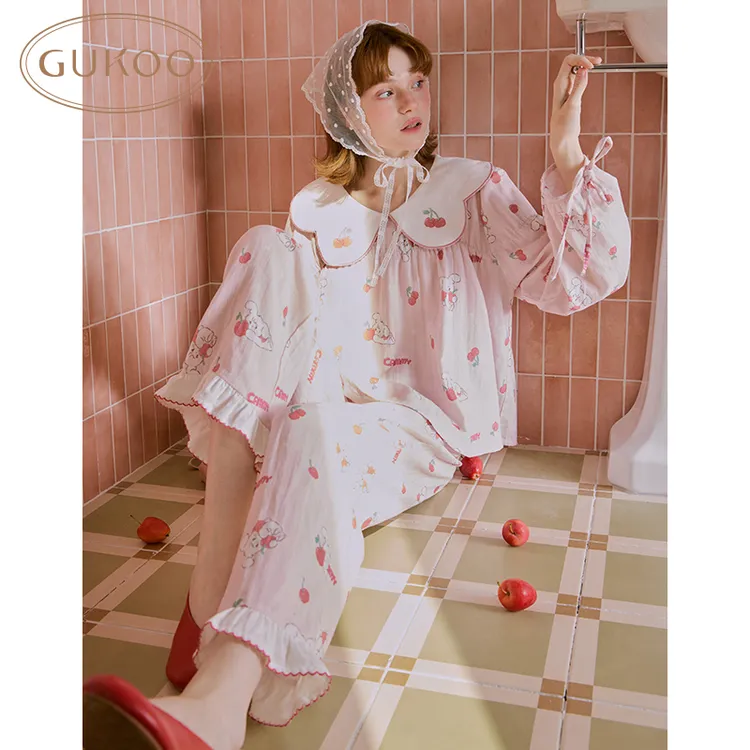 【Gukoo果壳】mikko联名甜美可爱春秋新款长袖可外穿女士家居服套装