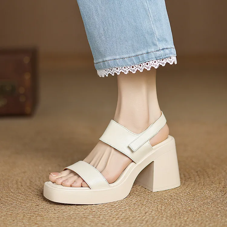 真皮凉鞋女款2025新款爆款时尚高跟凉鞋百搭鞋子粗跟厚底凉鞋女夏