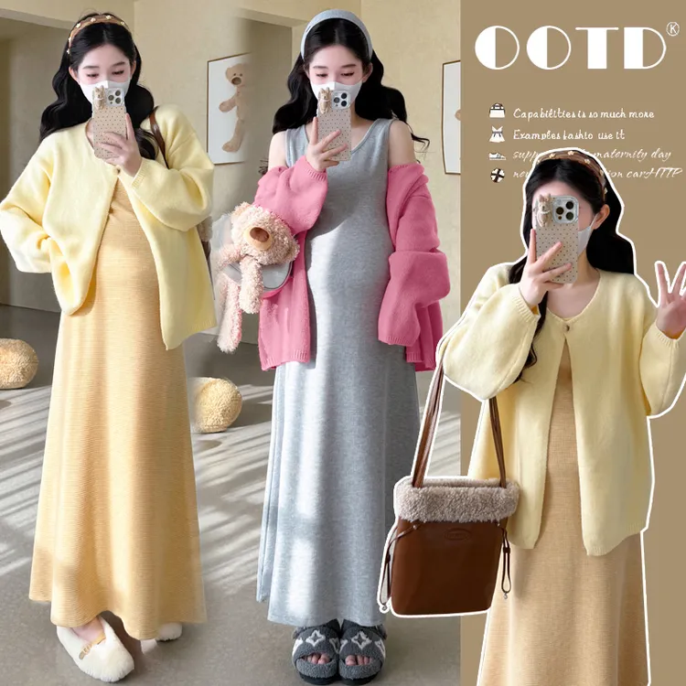 孕妇装秋装2025新款秋冬外穿洋气时尚大码休闲宽松背心连衣裙外套