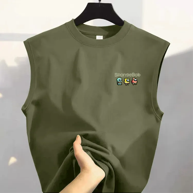 奥特莱斯~外贸清仓100%纯棉坎肩背心男女夏季圆领宽松无袖上衣潮