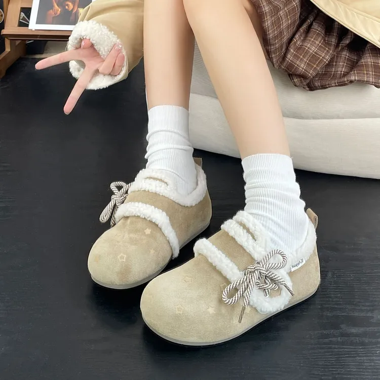 feiyue/飞跃2025冬季新款魔术贴毛毛勃肯鞋全包一脚蹬加绒二棉鞋