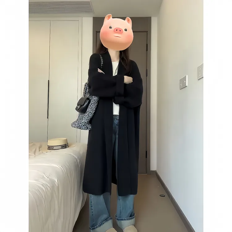 大码女装韩系慵懒风长款开衫毛衣微胖宽松显瘦针织衫长款秋季外套