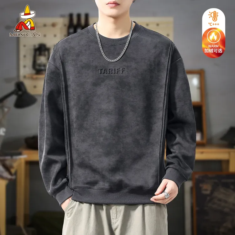 Mexican/稻草人冬季高级感加绒卫衣男款美式重磅钢印上衣扎染外套