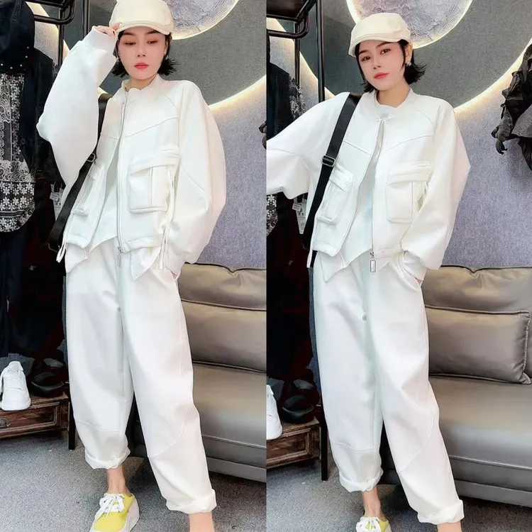 2025春秋季新款女士韩版时尚蝙蝠袖外套宽松显瘦哈伦裤休闲套装潮