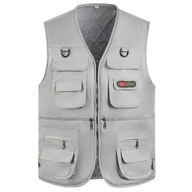 秋冬男士羊羔绒棉马甲多口袋钓鱼加棉摄影户外工装马夹保暖背心男