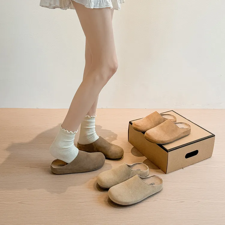真皮版~厚底勃肯包头半拖鞋女2025新款row复古风懒人一脚蹬博肯鞋