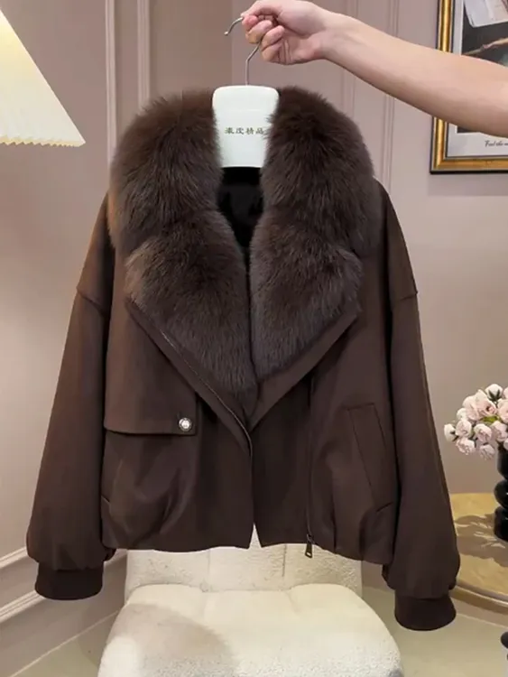 2025冬季新款洋气小众毛领羽绒服女慵懒风宽松百搭显瘦外套大衣