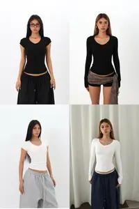 BLINGGIRLS 纯欲辣妹百搭V领长袖T恤女修身显瘦百搭打底衫上衣