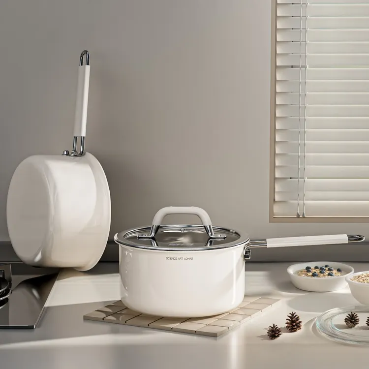 【外贸尾货】316不锈钢陶瓷奶锅加厚无涂层不粘锅家用辅食锅小汤锅