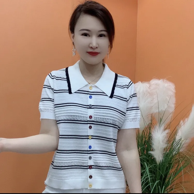 0087新款百搭针织短袖衫