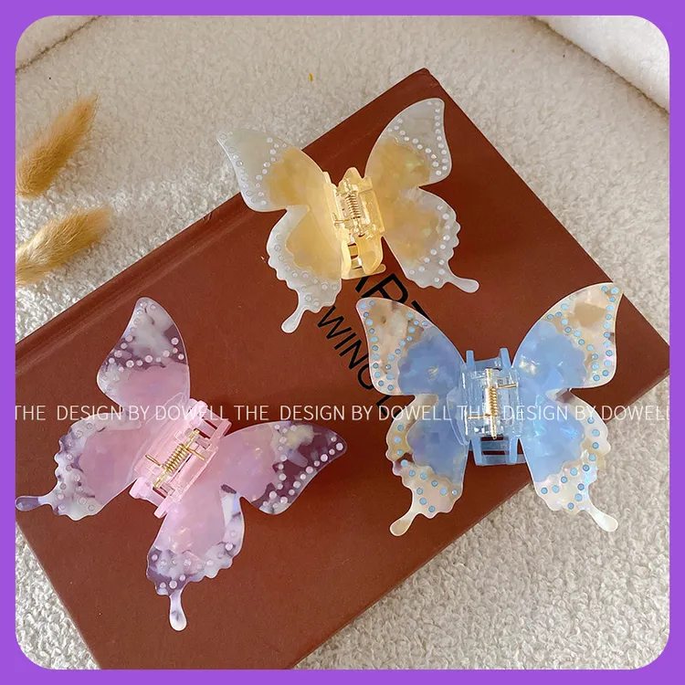 蝴蝶合金原创盘发镶钻抓夹醋酸后脑勺发饰女