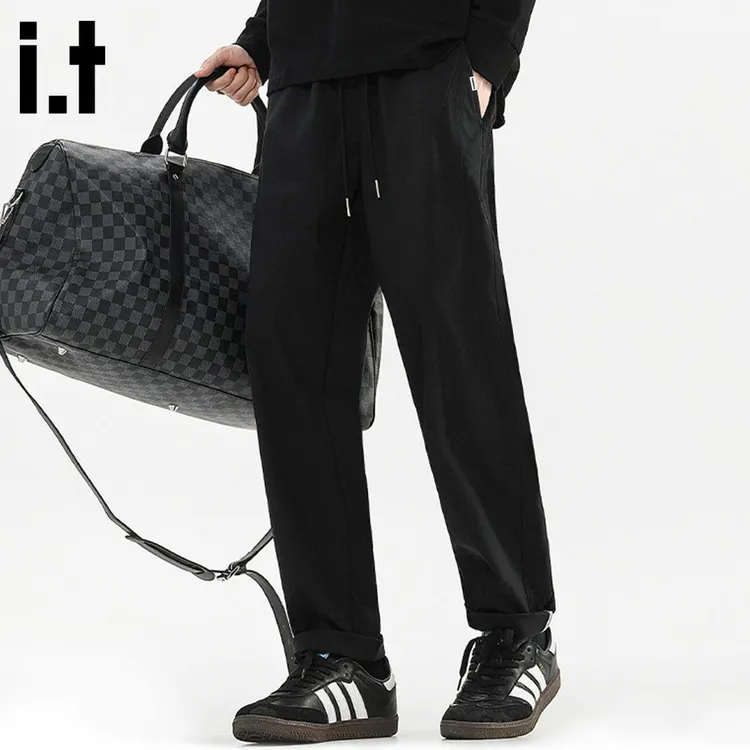 it FINGERCROXX黑色直筒裤男秋季显瘦百搭休闲裤男士潮牌运动长裤