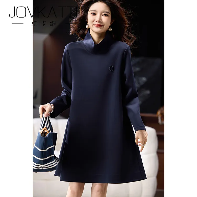 卓卡缇时尚立领连衣裙女早秋2025新款宽松中长裙欧洲站大码女装潮