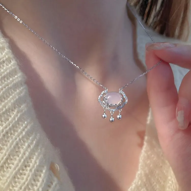 铜合金莫桑石项链 平安锁项链女如意铃铛