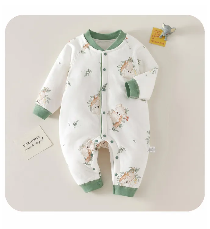 婴儿夹棉连体衣宝宝保暖春秋冬无骨哈衣加厚对门儿童40克薄棉爬服