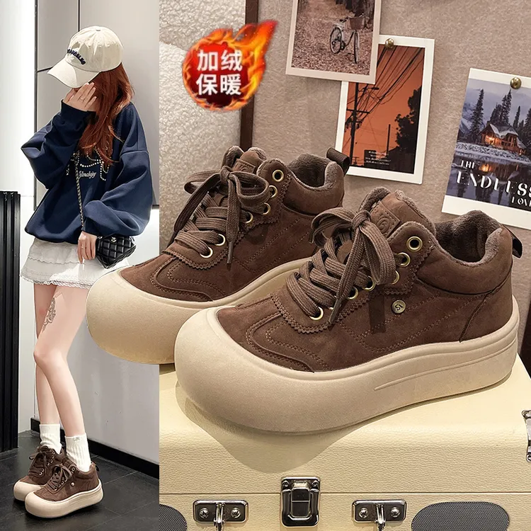 KH高帮鞋女2025冬季新款百搭厚底加绒加厚软底雪地靴休闲运动鞋女