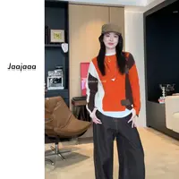 Jaajaaa愿秋载尘 撞色小众圆领常规女宽秋冬厚款长袖上衣/XAE