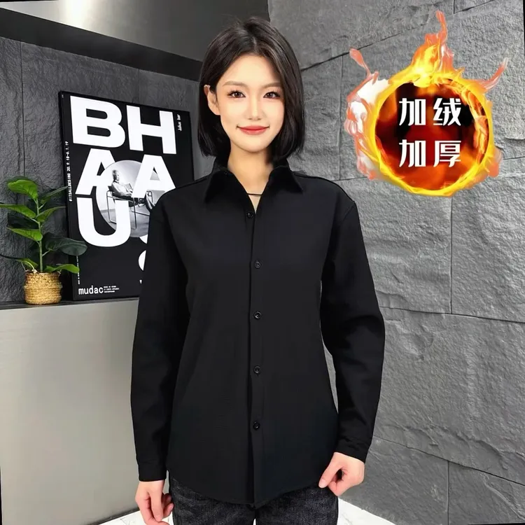 森铂休闲冬季男士加绒衬衫长袖时尚轻薄纯色简约休闲通勤衬衣1809