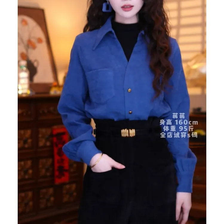 【海的那边】港味复古气质设计感假两件长袖上衣秋冬叠穿内搭衬衫女