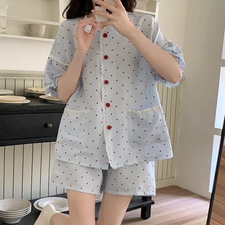 女大睡衣女款爆款2025新款夏甜美风宽松可外穿大码短袖家居服套装