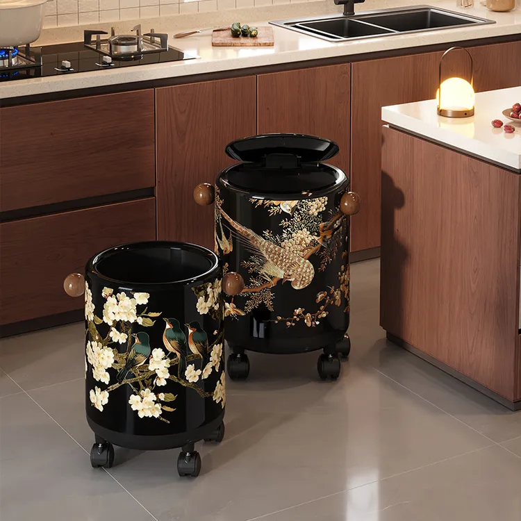 美世达中古风垃圾桶家用客厅轻奢高档高颜值2025新款复古卫生桶