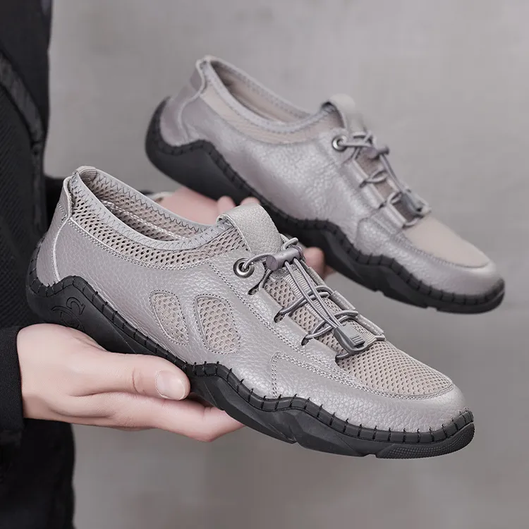2025夏季新款男士镂空洞洞鞋凉鞋松紧带凉鞋软面包头厚底打孔透气