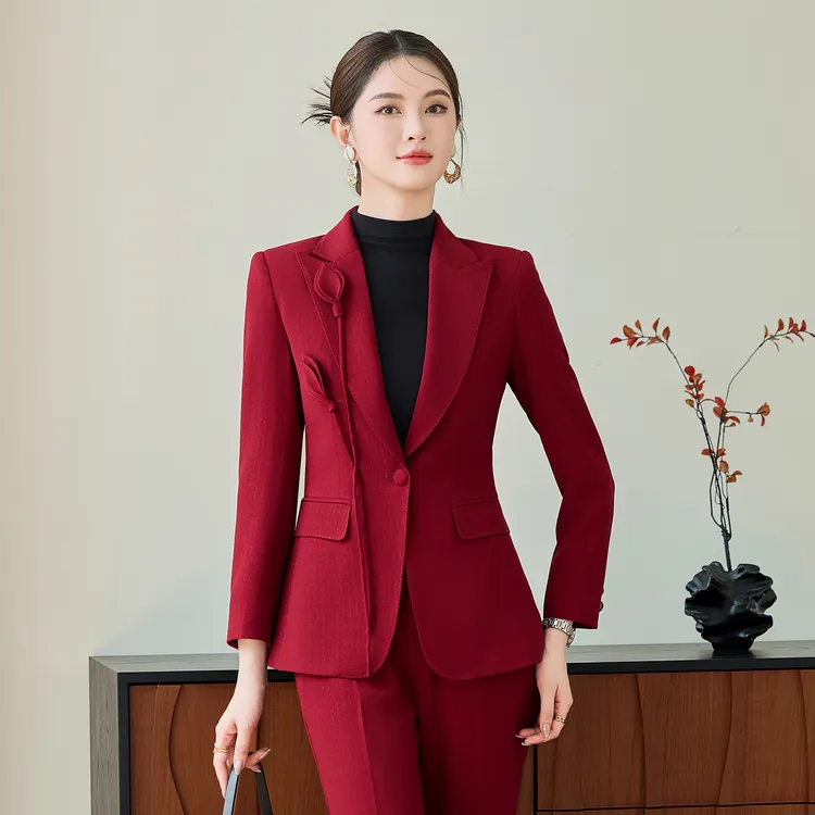 高级感红色西装套装女2025秋冬新款轻奢高端气质女神范职业两件套