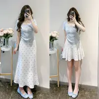 周周-微胖定制夏季夏装气质蓝色小众上衣WP9721+白色波点裙WP9574