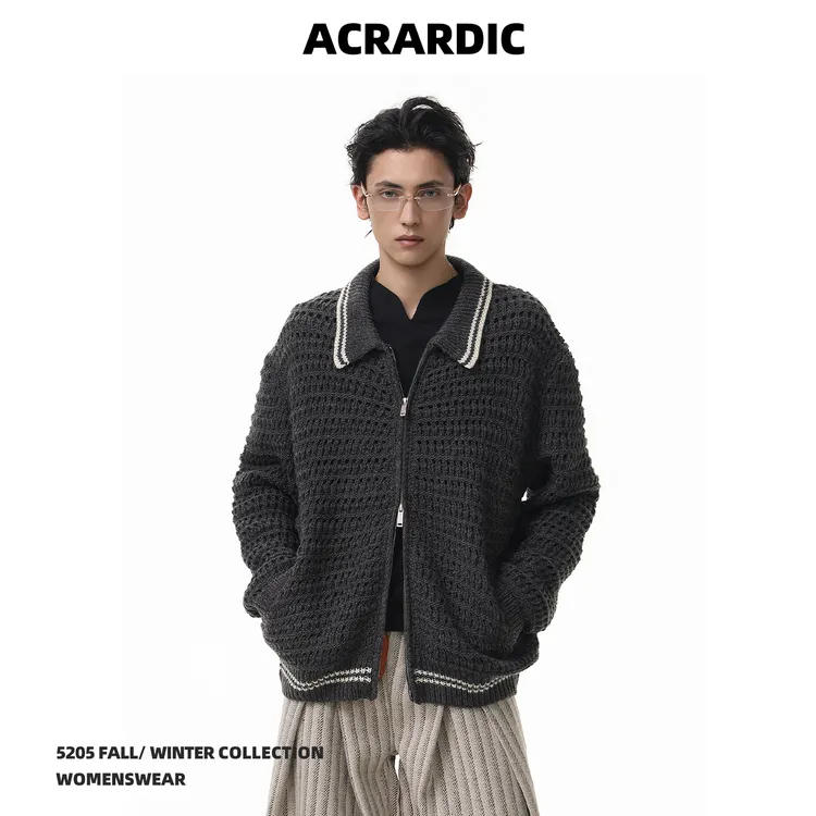 ACRARDIC秋季美式氛围感编织开衫毛衣男弹力慵懒风宽松针织衫外套