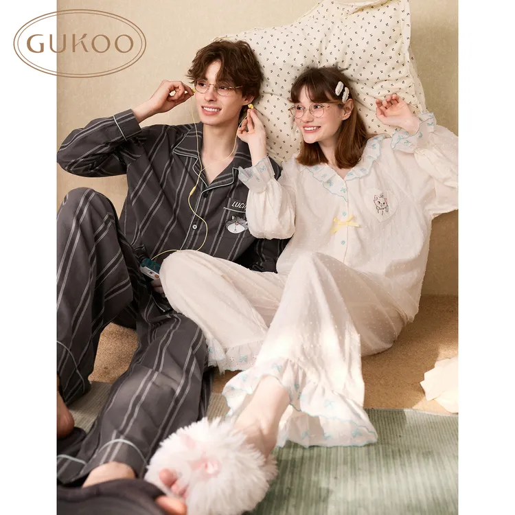 Gukoo果壳秋季新款迪士尼联名情侣睡衣纯棉甜美可外穿家居服