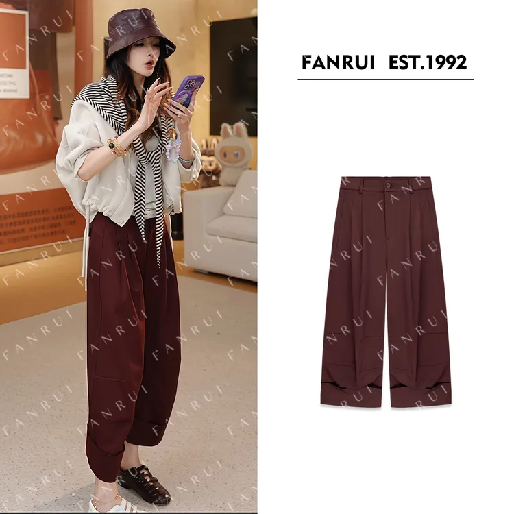 FANRUI/泛芮「桑果」夏季新款设计感潮酷褶皱垂感九分直筒裤B17665