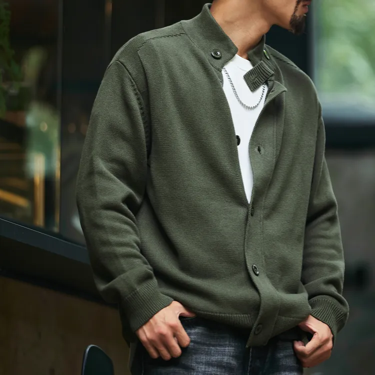 美式复古半高领开衫毛衣男2025秋冬新款宽松纯棉慵懒风针织衫外套