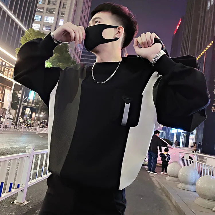 美式拼接男款卫衣春秋季设计感痞帅宽松百搭男士长袖内搭套头上衣