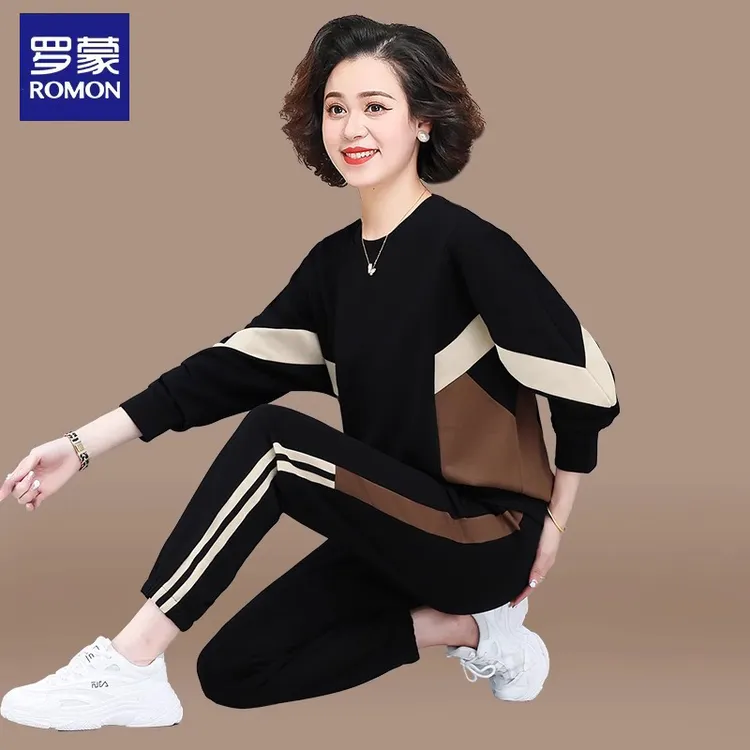罗蒙中老年运动服套装女秋季两件套2025新款上衣中年妈妈休闲套装