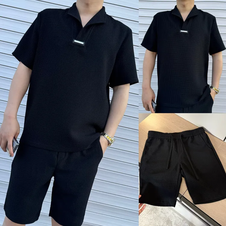 夏季新款男士套装冰感舒适透气感时尚休闲套装气泡简约短裤短袖