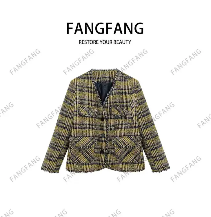 F.F厚款冬季长袖复古港风羽绒外套短款单排扣小香风羽绒服9903