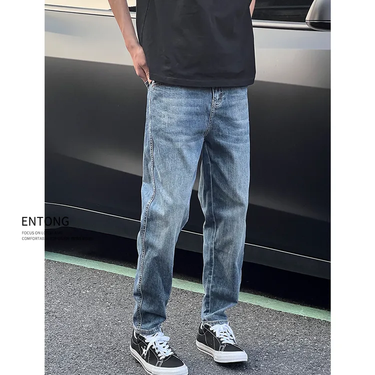 Entong美式潮牌cleanfit直筒牛仔裤男士春夏上新薄款宽松小脚长裤