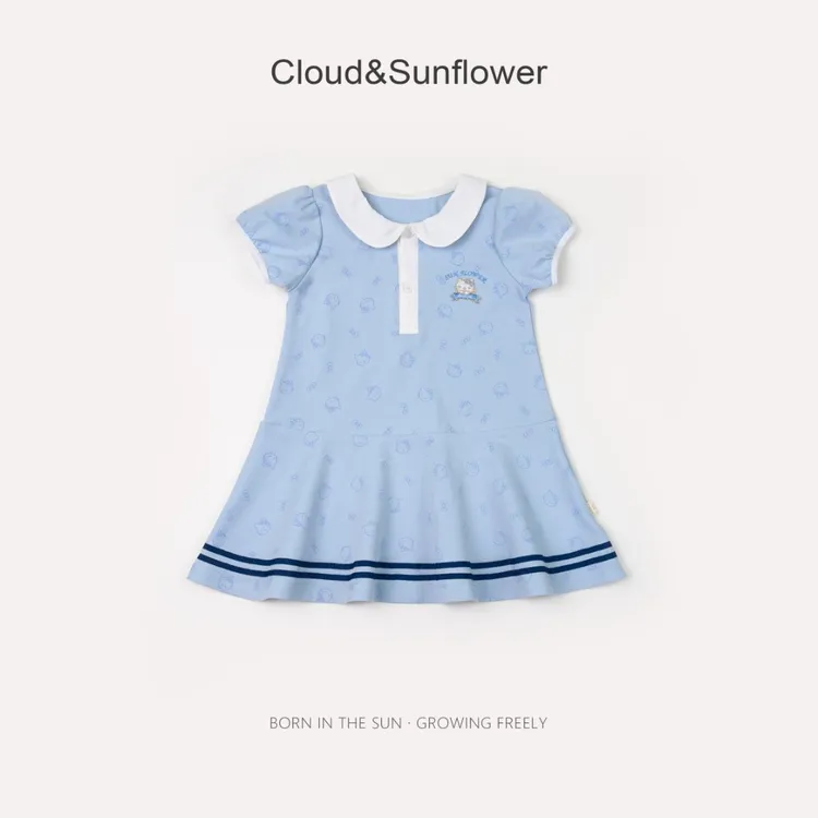 【云朵小葵】女童夏季时尚满印小猫刺绣两粒扣百搭连衣裙1114069
