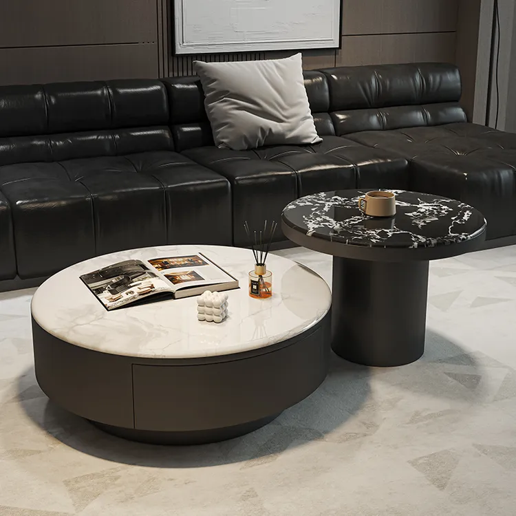 意式简约轻奢风客厅家用小户型高级设计感实木微晶石茶几组合适航