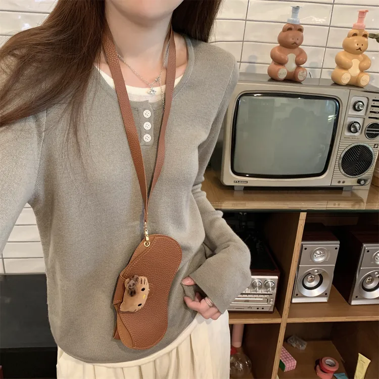 可爱KT猫皮质眼镜盒便携女太阳墨镜包挂脖防丢抗压保护套收纳袋女