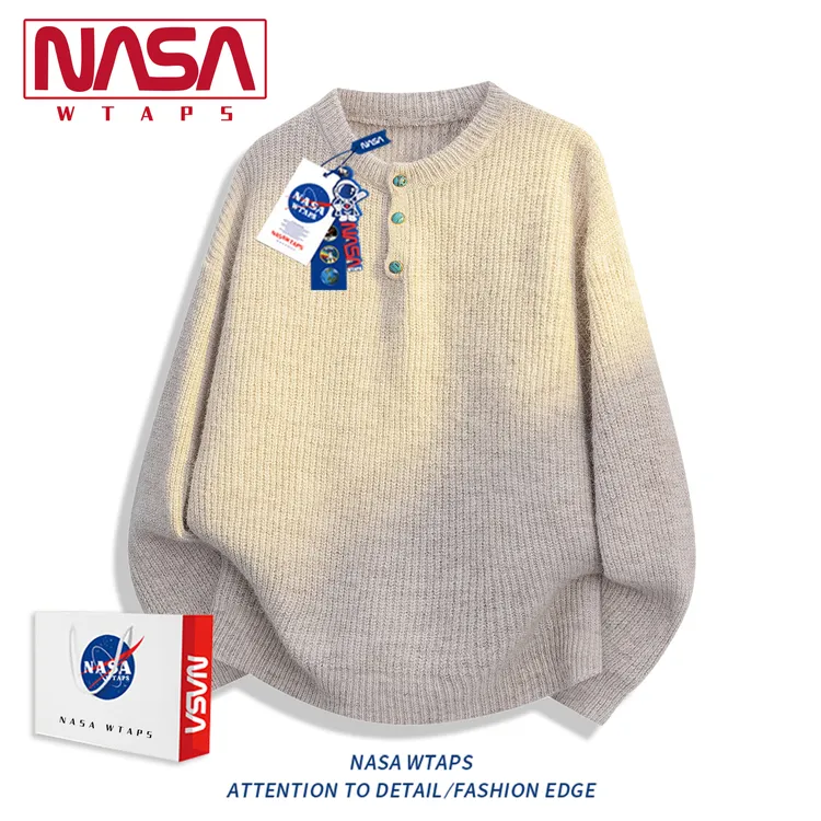 NASA WTAPS美式亨利领针织衫男款秋冬季潮牌宽松情侣毛衣保暖外套