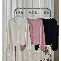 夏季亮缎女外套小V领上衣正肩显瘦百搭时尚长袖衬衣气质外套1324