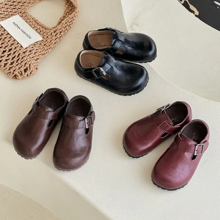 2025年秋季新款真皮儿童皮鞋软底勃肯鞋