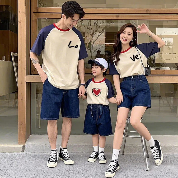 亲子装t恤2025一家三四口短袖宝宝婴儿百天宴全家服沙滩拍照亲子