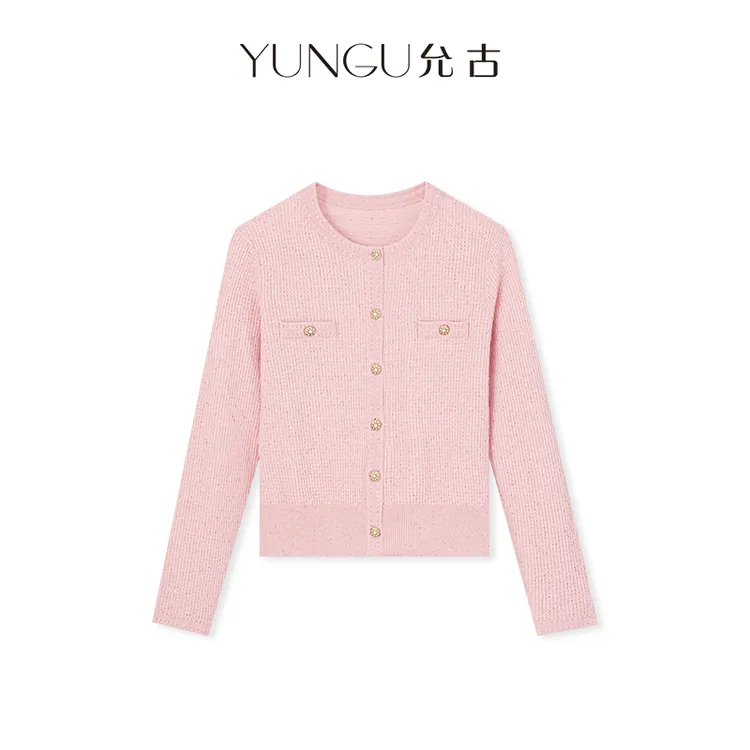 YUNGU允古 温柔月光小香风系列软糯绵羊毛圆领针织开衫2025秋款女
