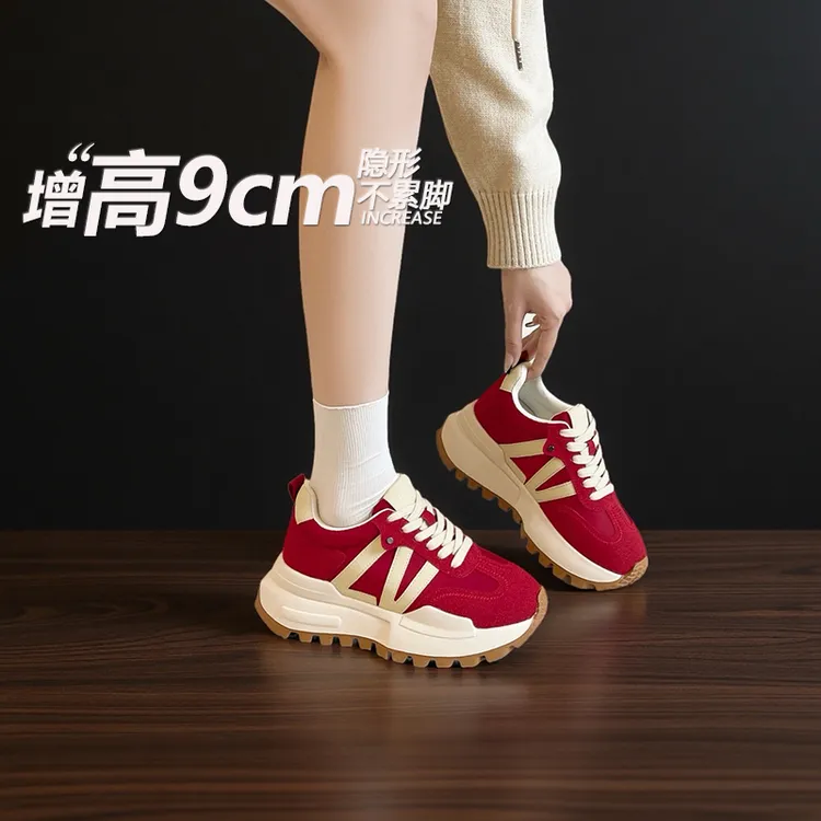 网红款~巨好看的老爹鞋女内增高9cm厚底小个子休闲百搭运动阿甘鞋