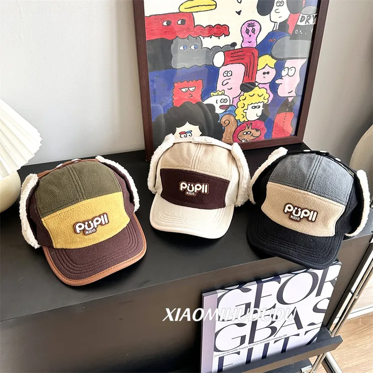 男童保暖护耳帽秋冬季儿童帽子字母毛呢加厚鸭舌帽女童棒球帽冬季