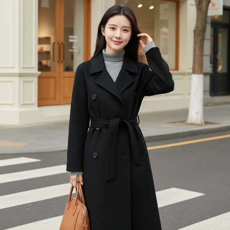 秋冬时尚赫本风绵羊毛大衣外套温暖百搭