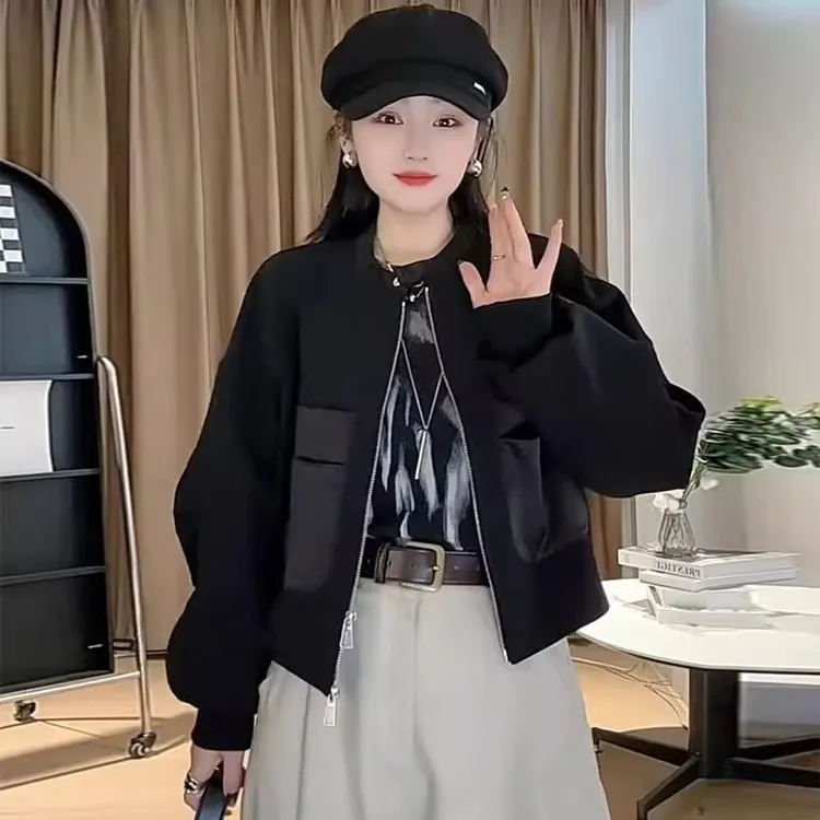 2025秋季新款韩版休闲百搭小个子时尚立领短外套女夹克设计感上衣